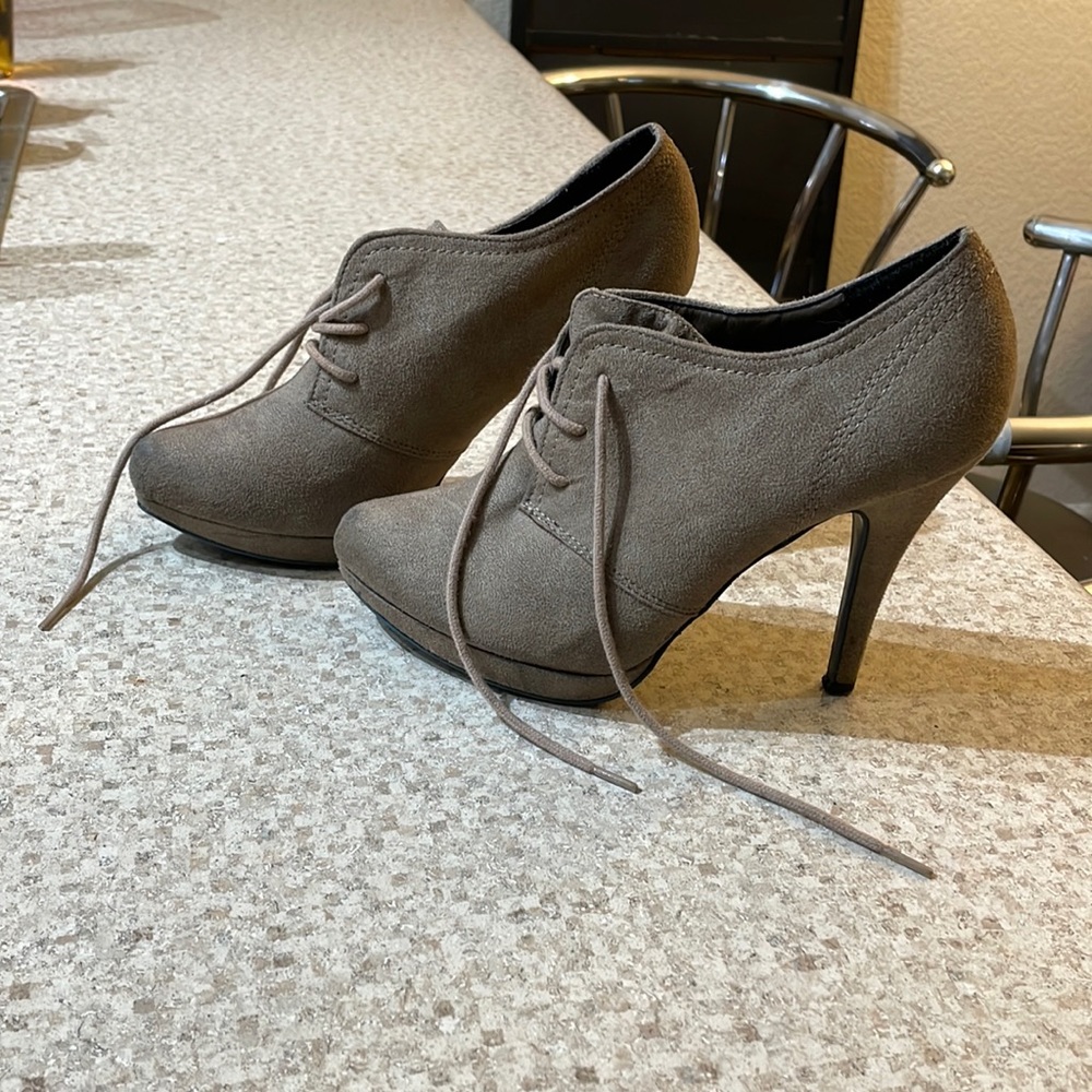 Tan stiletto booties